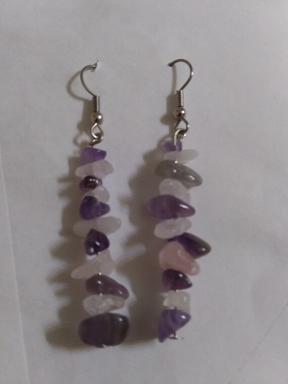 Amethyst And Rose Quartz Dangle Earrings