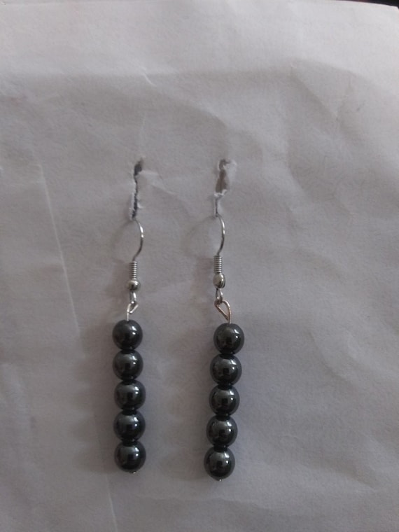 Genuine Hematite Bead Dangle Earrings