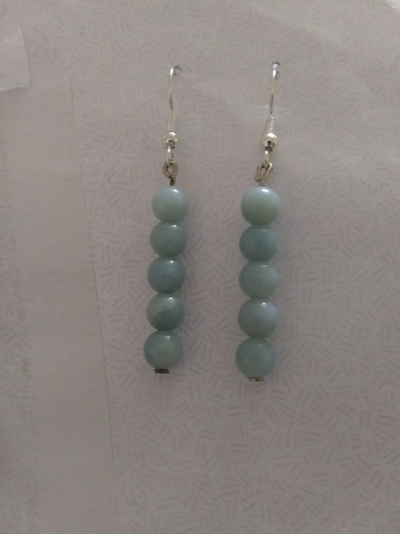 Genuine Amazonite Bead Gemstone Dangle Earrings