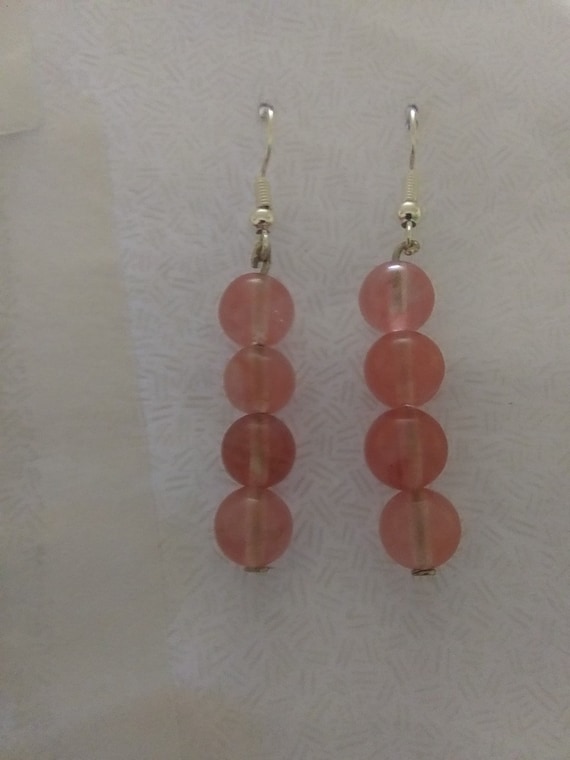 Cherry Quartz Bead Dangle Earrings