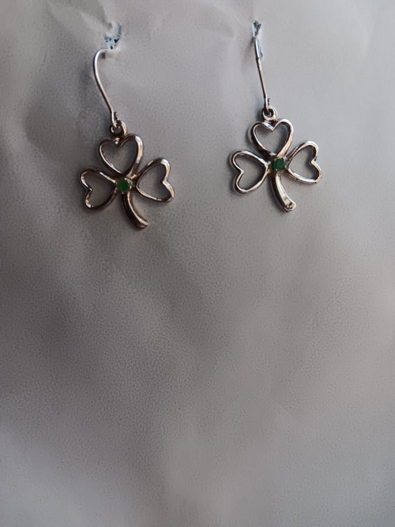 Genuine Sterling Silver and Green Onyx Irish Shamrock/Hidden Hearts Earrings