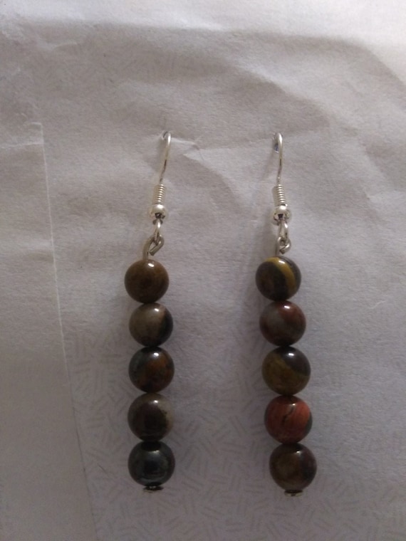 Genuine Sunset Tiger Iron Bead Gemstone Dangle Earrings