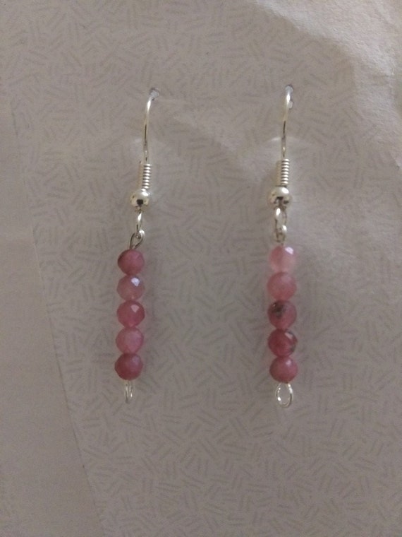 Genuine Pink Tourmaline Faceted Gemstone Mini-Dangle Drop Earrings