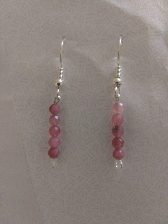 Genuine Pink Tourmaline Faceted Gemstone Mini-Dangle Drop Earrings