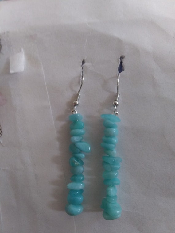 Genuine Peruvian Amazonite Chip Gemstone Dangle Earrings.