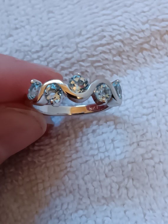 Pretty, Genuine Blue Topaz and Sterling Silver Ladies Wave Ring