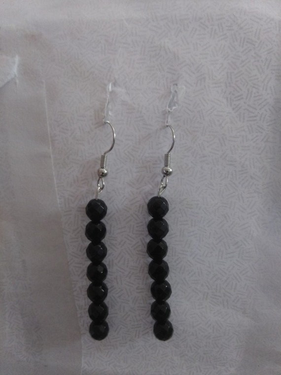 Genuine Black Onyx Faceted Bead Dangle Earrings