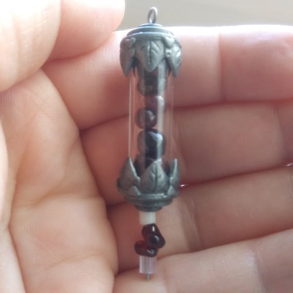Genuine Garnet Glass Vial Charm/Pendant