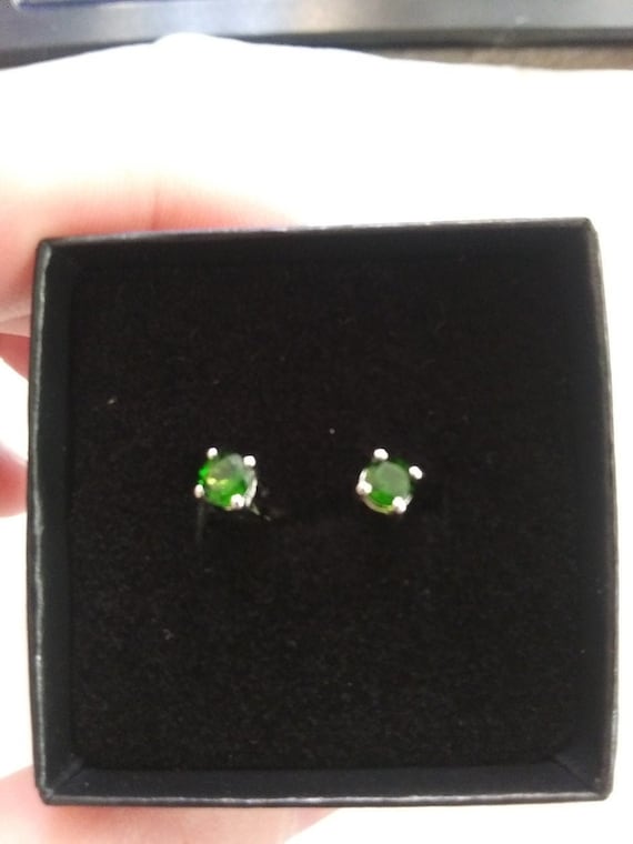 Beautiful, Genuine, Russian Green Chrome Diopside Earrings Set In Sterling Silver