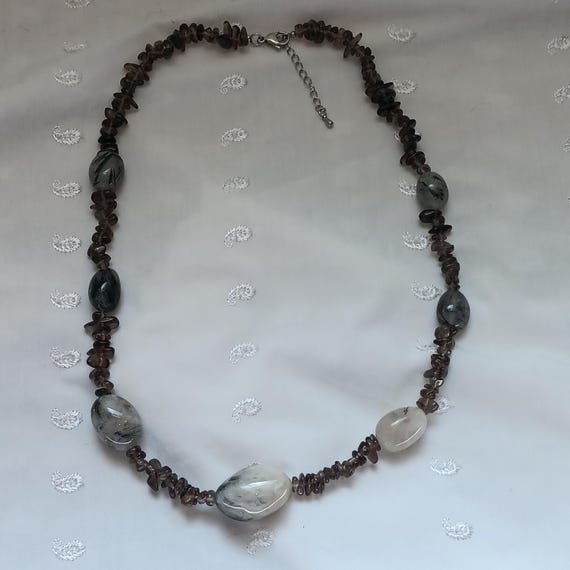 Genuine Smoky Quartz & Rutilated Quartz Necklace