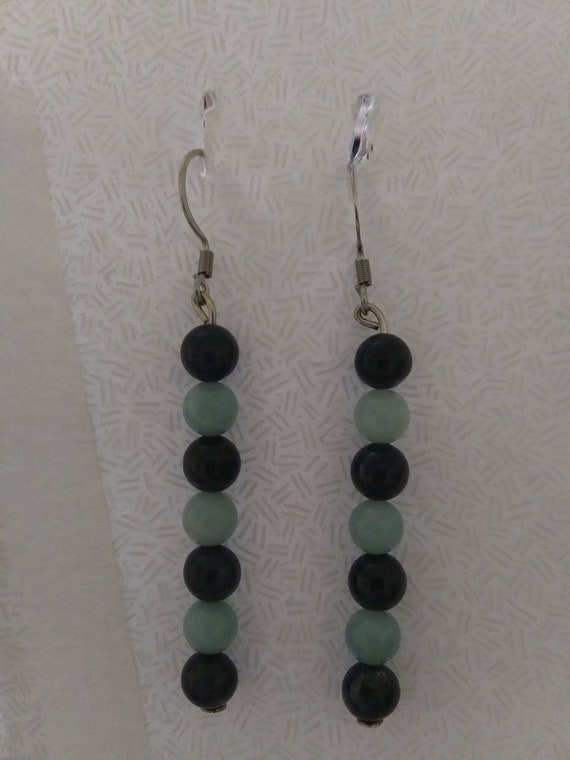 Blue Sodalite And Amazonite Bead Dangle Earrings
