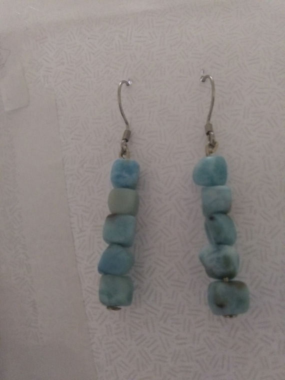 Genuine Larimar Nugget Dangle Earrings