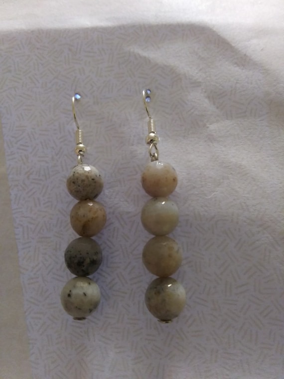 Genuine Dendritic Opal Faceted Large Bead Dangle Earrings