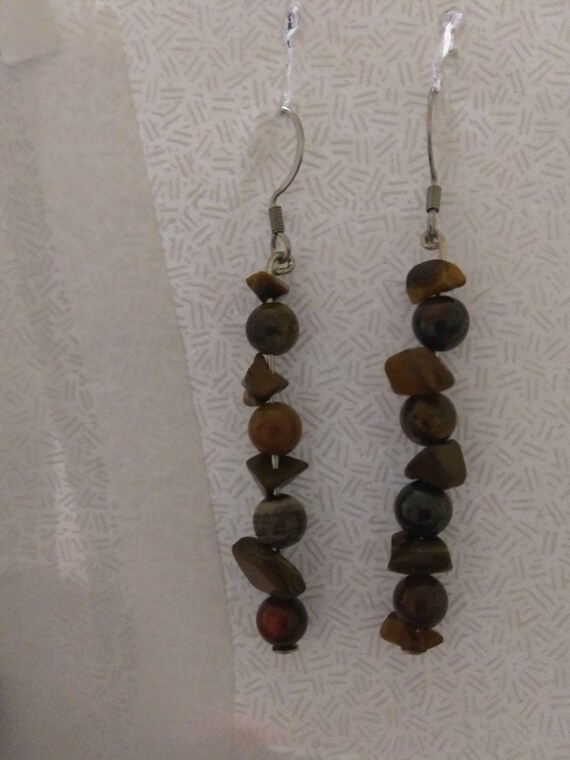 Sunset Tiger Iron And Tiger's Eye Dangle Earrings