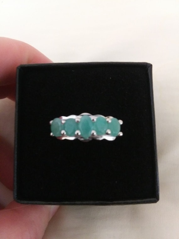 Amazing, Genuine Emerald Row Ring Set In Sterling Silver