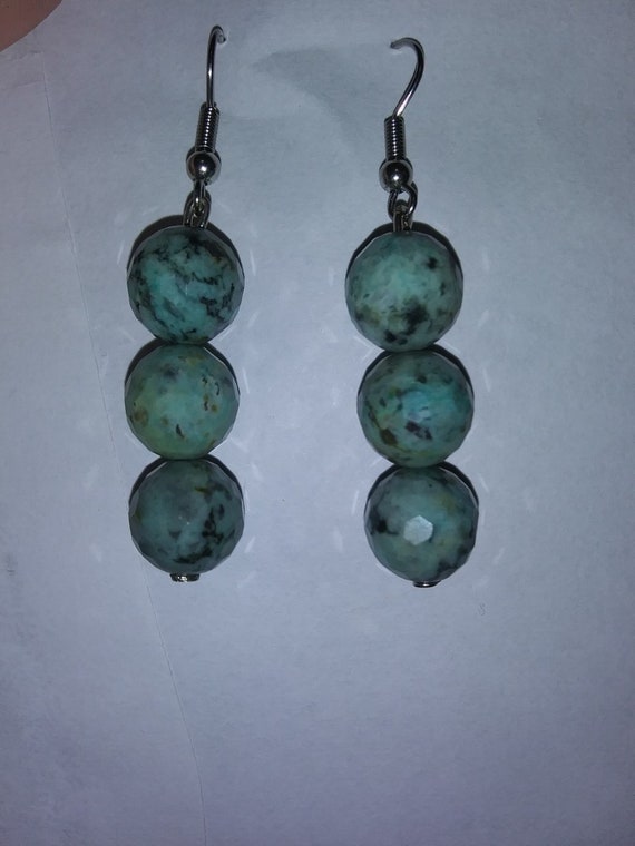 Genuine African Faceted Turquoise Bead Dangle Earrings