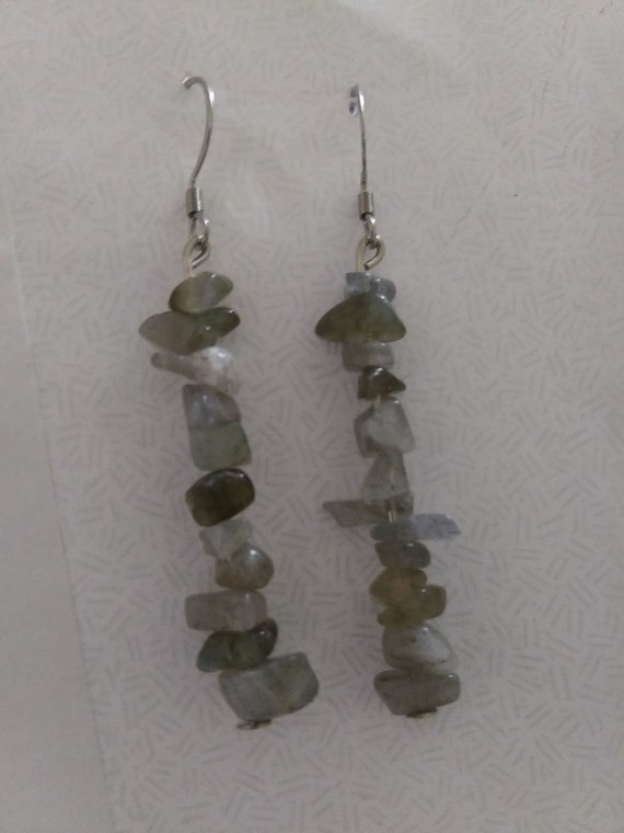 Genuine Labradorite Long Dangle Earrings
