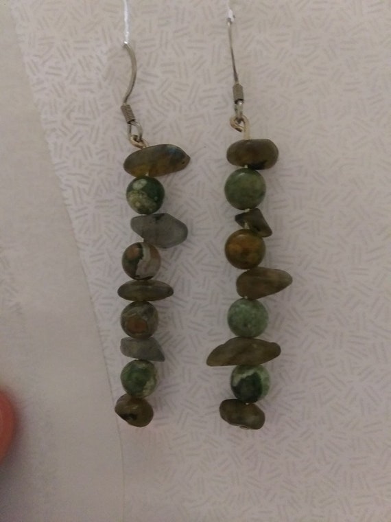 Genuine Rhyolite and Labradorite Dangle Earrings