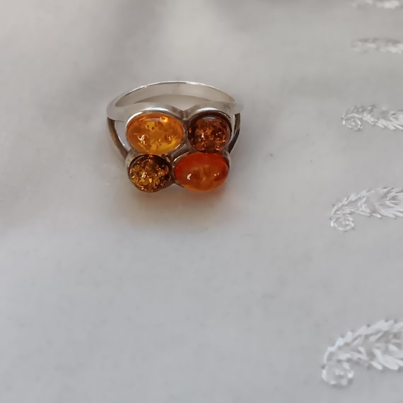 Vintage Mixed Amber Sterling Silver Ring, Size 7
