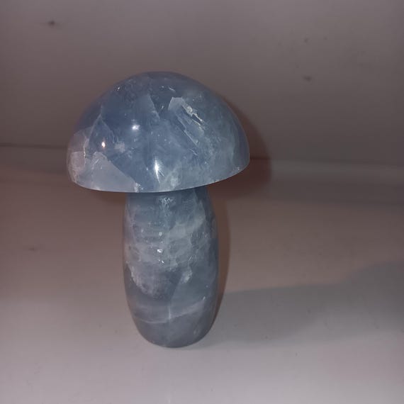 Solid, Genuine Blue Calcite Mushroom Figurine
