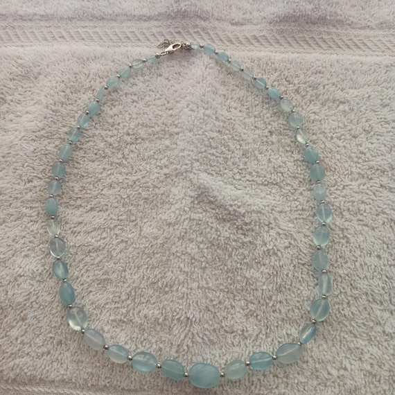 Genuine Aquamarine Graduated-Sized Bead Ladies Necklace
