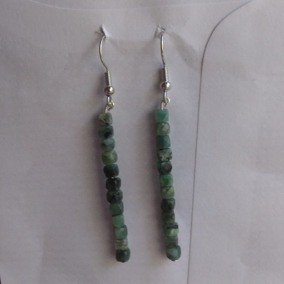 Handmade, Genuine Emerald Long Dangle Earrings