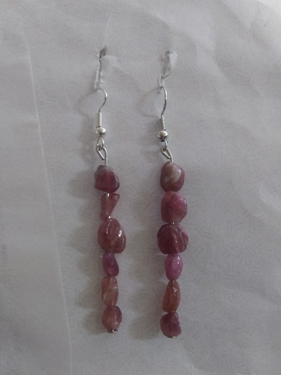 Genuine Pink Tourmaline Nugget Earrings