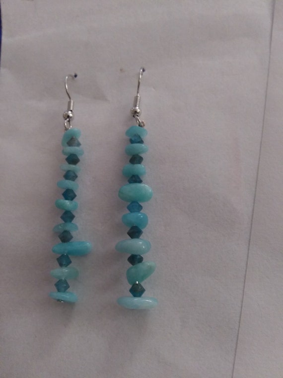 Genuine Peruvian Amazonite And Apatite Dangle Earrings