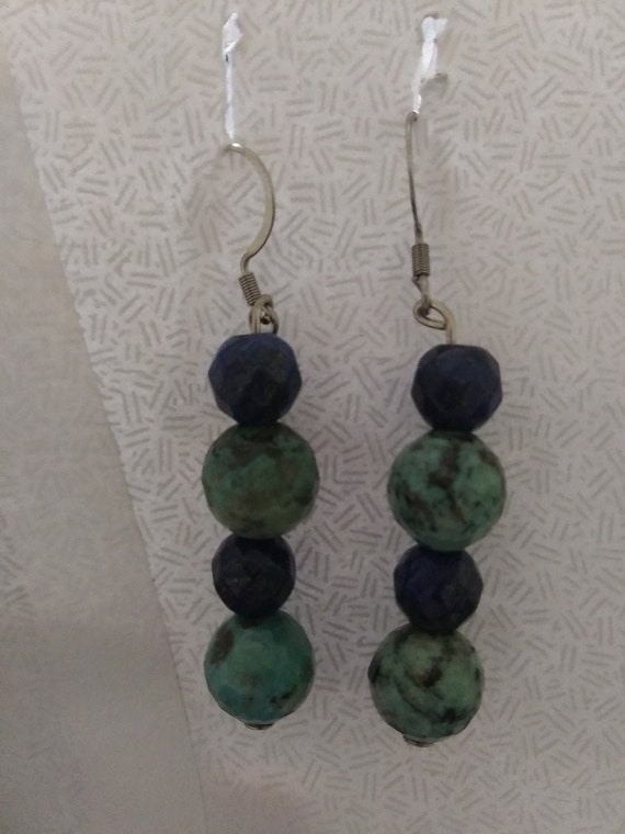 Genuine African Turquoise And Lapis Lazuli Faceted Bead Dangle Earrings