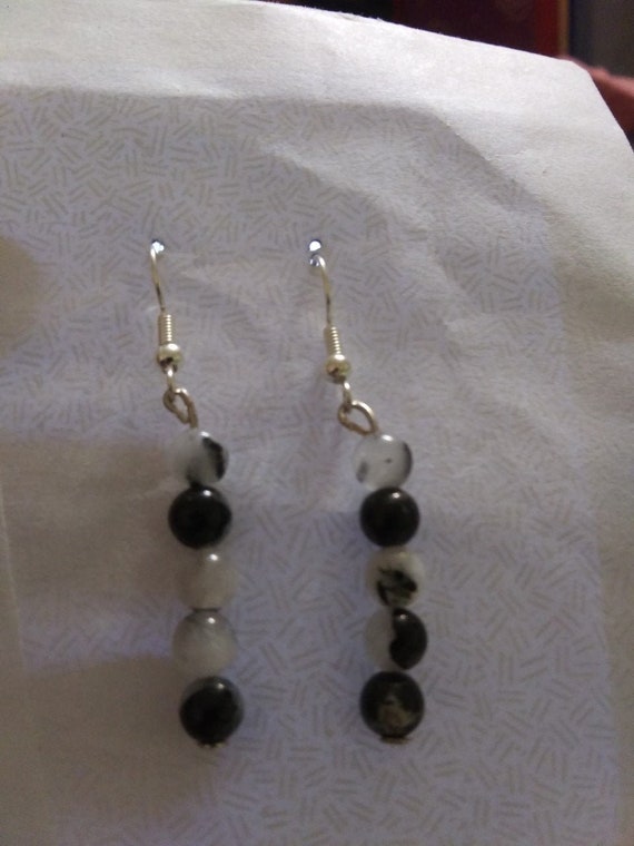 Genuine Black Tourmaline Gemstone Bead Dangle Earrings