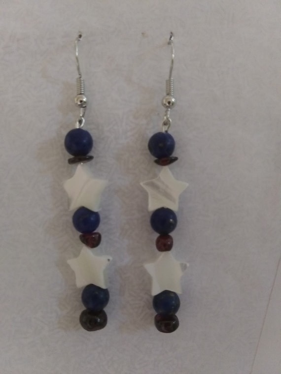 All-American Genuine Gemstone Handmade Long Dangle Earrings