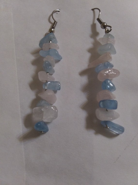 Aquamarine And Rose Quartz Dangle Earrings