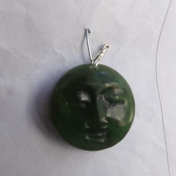 Genuine Green Nephrite Jade Moon Charm Pendant