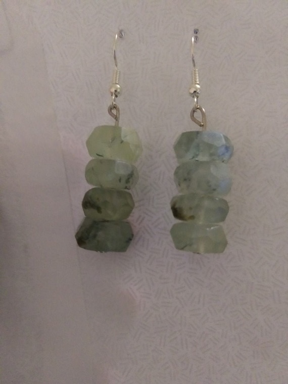 Genuine, Faceted, Green Prehnite Gemstone Dangle Earrings