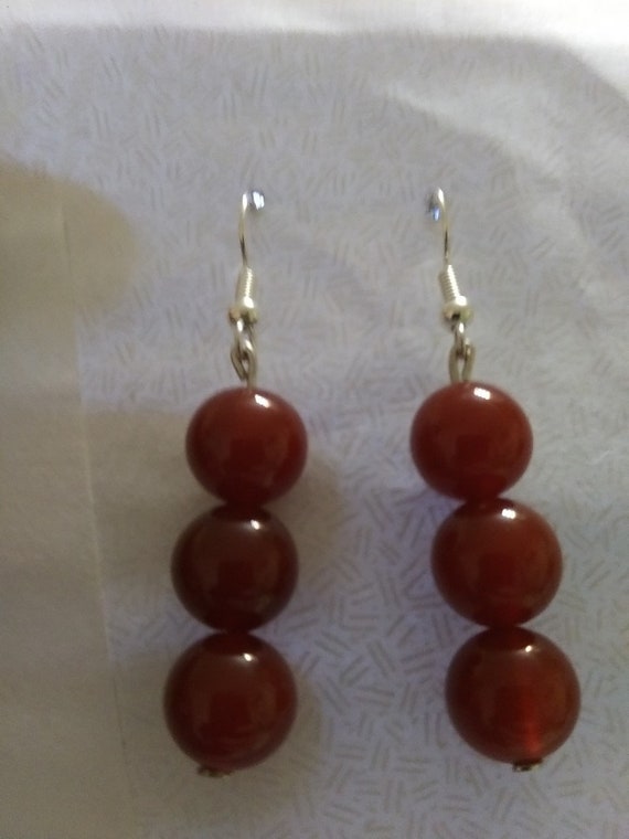 Genuine Carnelian Large Bead Dangle Earrings