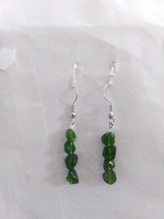 Genuine Russian Green Diopside Nugget Dangle Earrings