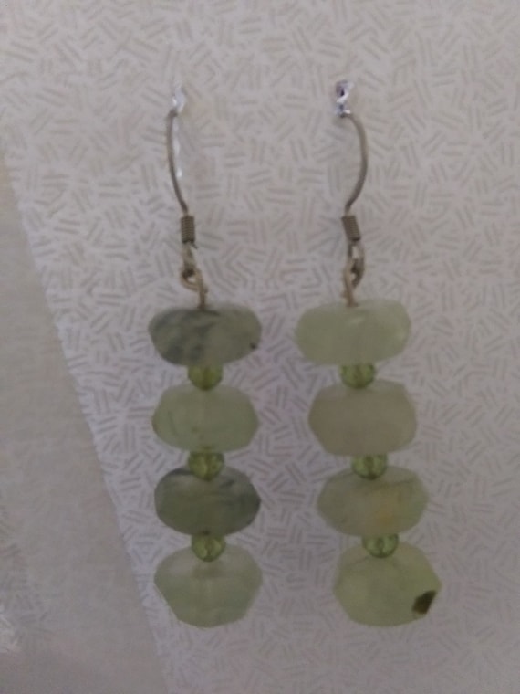 Genuine Faceted Green Prehnite And Peridot Gemstone Dangle Earrings