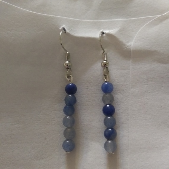 Genuine Blue Aventurine Small Bead Dangle Earrings