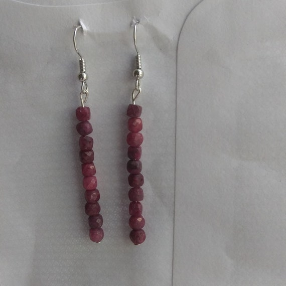 Handmade, Genuine Ruby Long Dangle Earrings