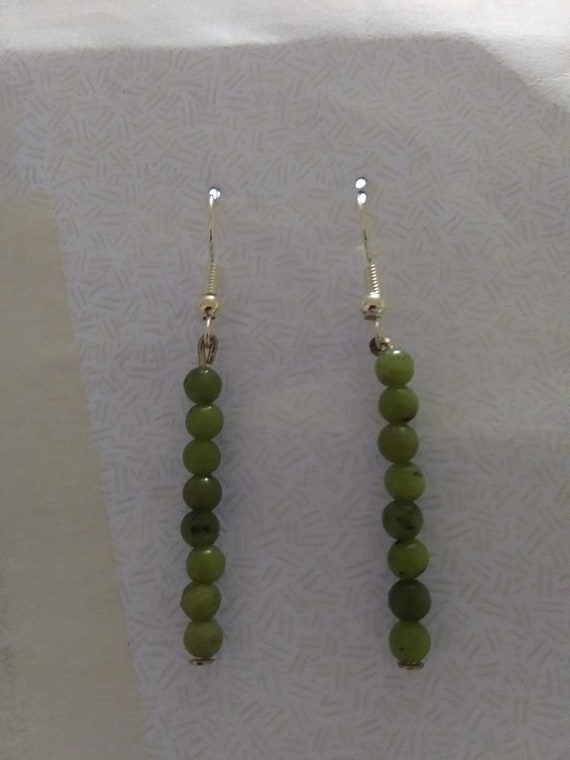 Genuine Green Jade Bead Dangle Earrings