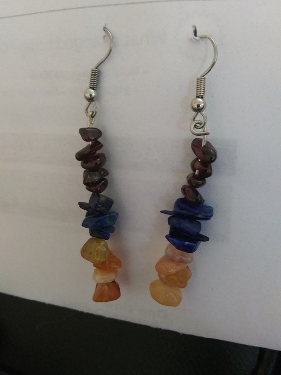 Armenian Pride Natural Gemstone Dangle Earrings Pair #1-Made W/Genuine Garnet, Carnelian, & Lapis Lazuli