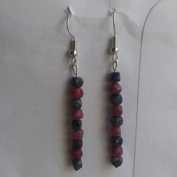 Handmade Genuine Ruby And Sapphire Dangle Earrings