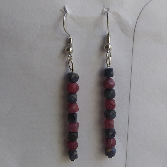 Handmade Genuine Ruby And Sapphire Dangle Earrings