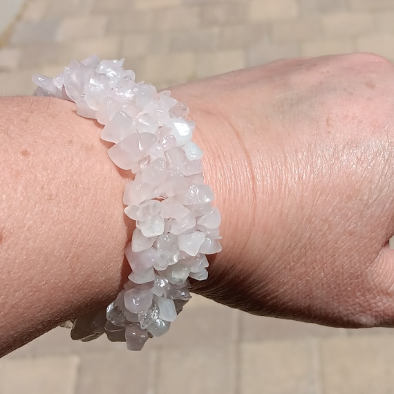 Lovely Genuine Rose Quartz Chip, Quadruple-Strand Stretch Bracelet