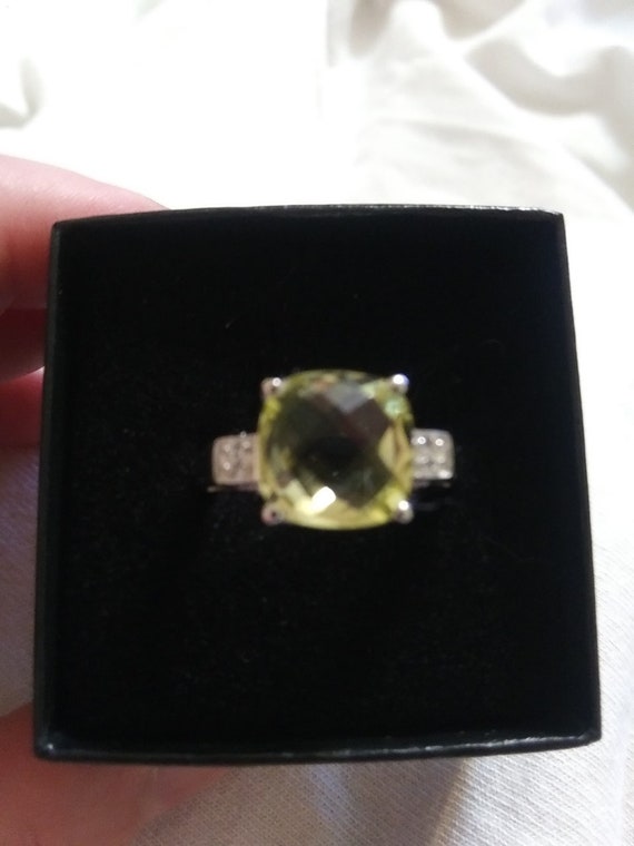 Amazing Genuine Lemon Quartz & White Topaz Ring Set In Sterling Silver-New!