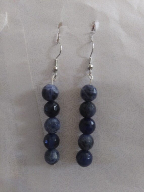 Genuine Blue Sodalite Faceted Bead Dangle Earrings