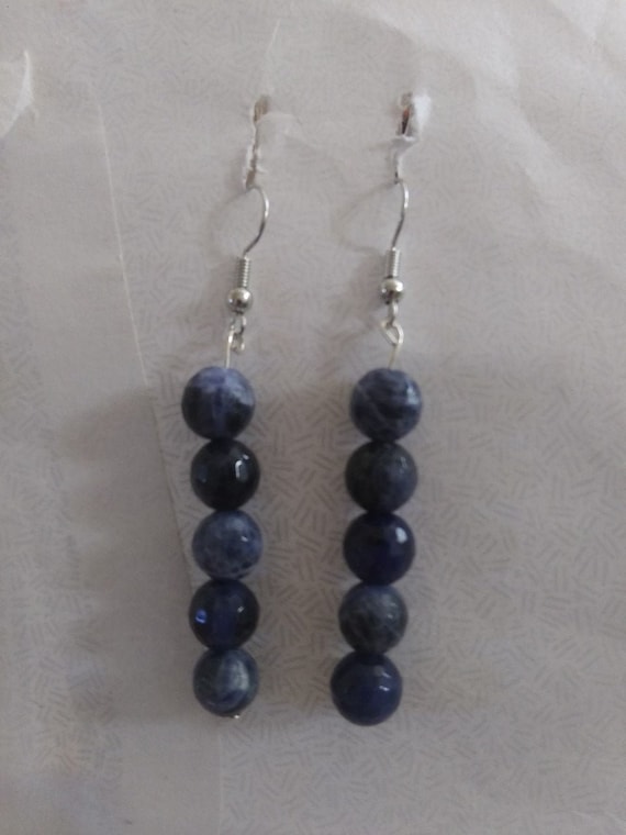 Genuine Blue Sodalite Faceted Bead Dangle Earrings