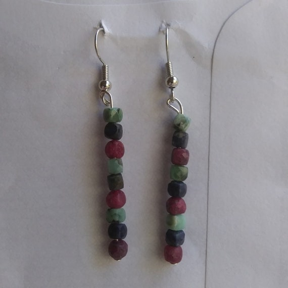 Handmade, Genuine Emerald, Ruby And Sapphire Long Dangle Earrings