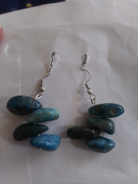 Genuine Blue Apatite Nugget Dangle Earrings