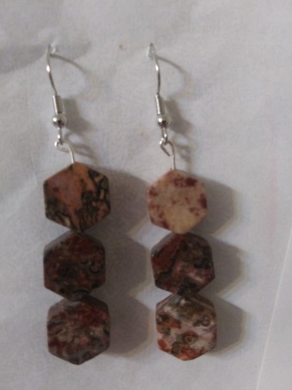 Handmade, Genuine Leopard Skin Jasper Long Dangle Earrings